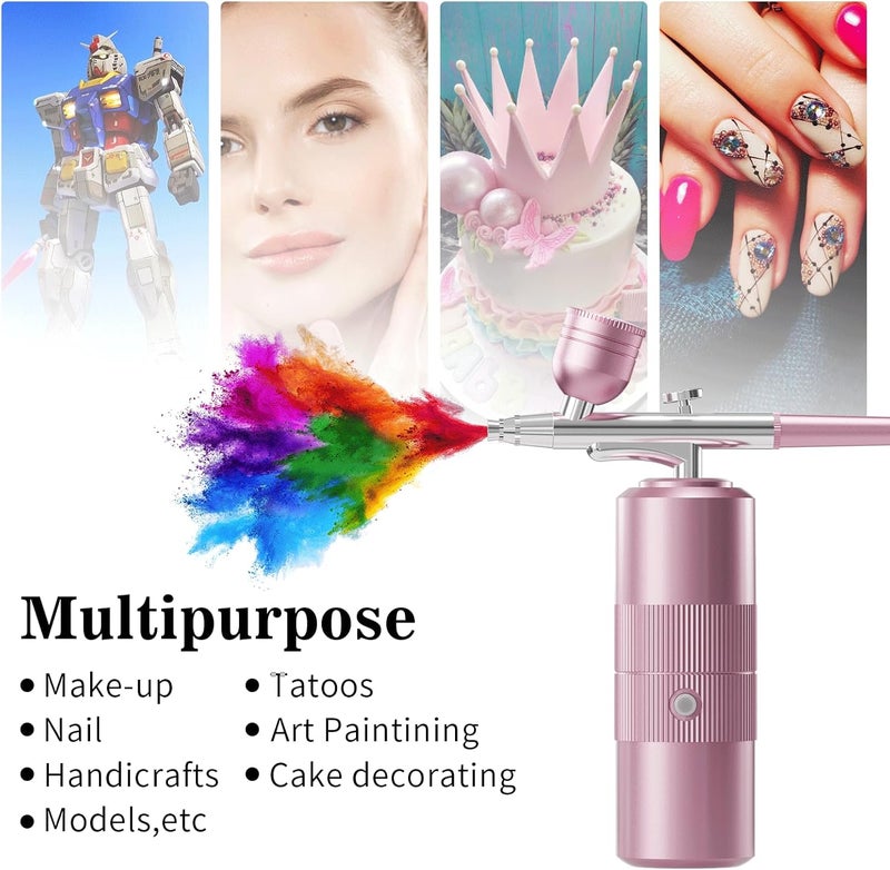 CBVCBV Airbrush Kit with Compressor Portable Airbrush Kit 48PSI High-Pressure Non-Clogging Air Brush Set Cordless Rechargeable with 0.3mm Nozzle and Cleaning Brush for Painting,Nail Art, Makeup (pink) - Image 2